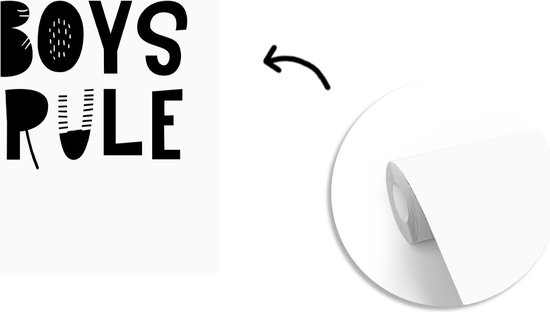 Illustration pour enfants avec une citation 'Boys rule' sur fond blanc 155x240 cm