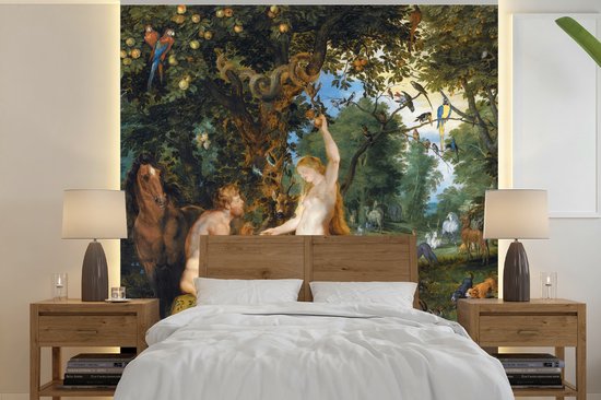 Behang - Fotobehang Het aardse paradijs met de zondeval van Adam en Eva