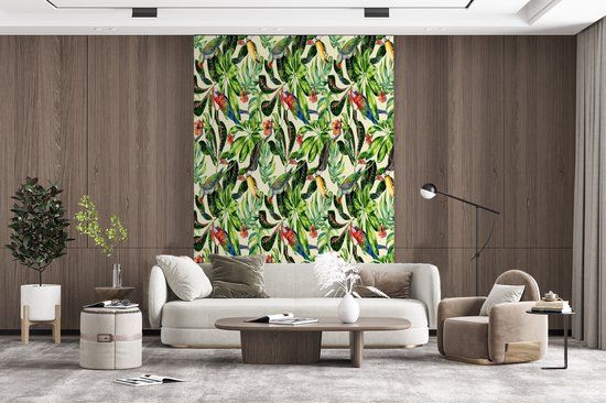 Papier peint - Papiers Papier peint photo Fleurs - Hibiscus - Vogel - Motif - Largeur 155 cm x Hauteur 240 cm
