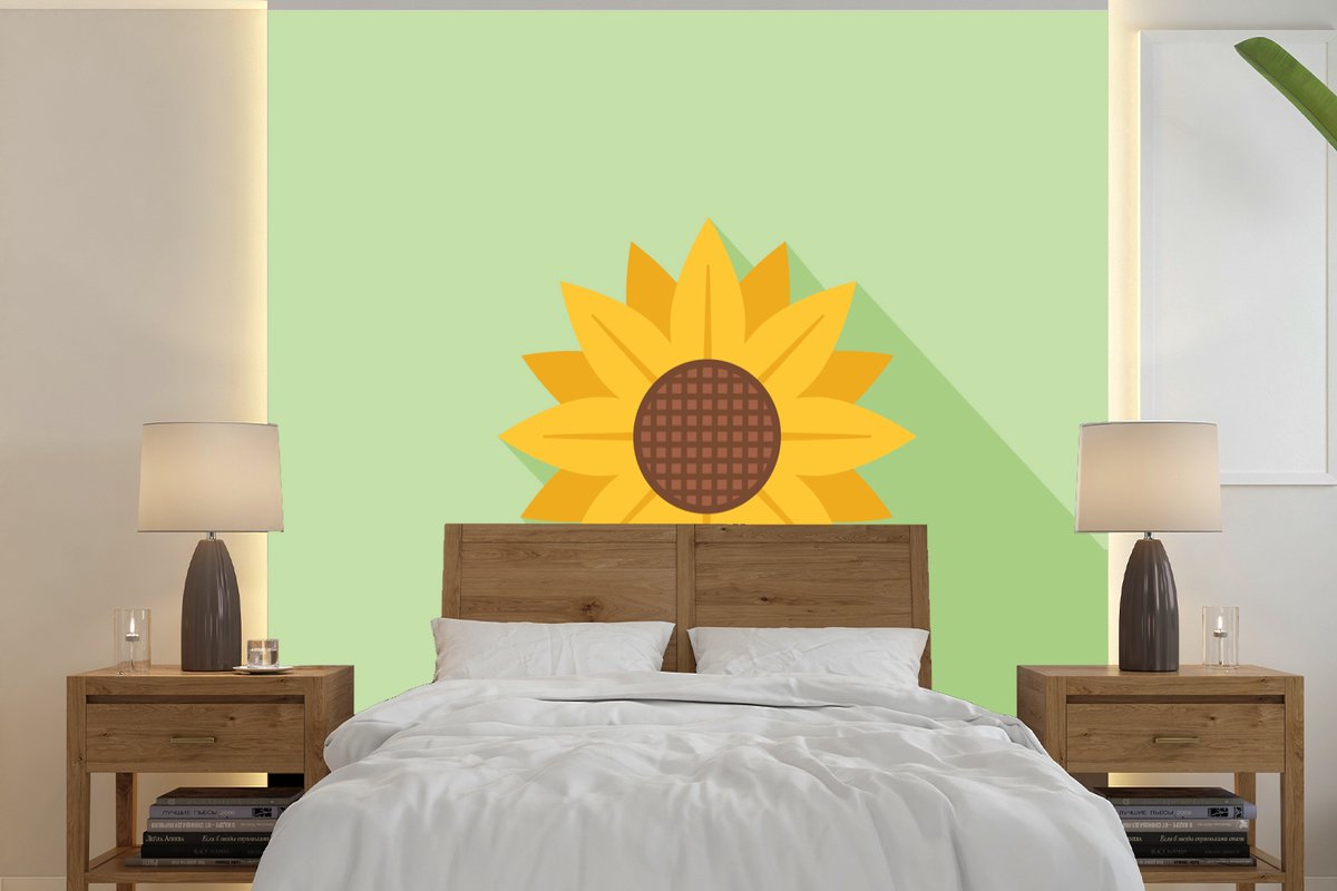 Behang - Fotobehang Eenvoudige illustratie van een zonnebloem - Breedte 220 cm x hoogte 220 cm