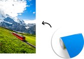 Behang - Fotobehang Alpen - Trein - Rood - Breedte 150 cm x hoogte 220 cm