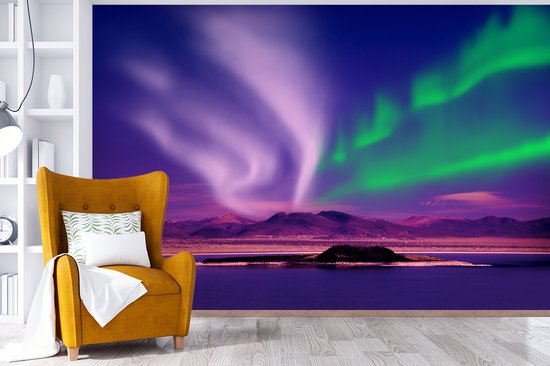 Behang - Fotobehang Noorderlicht - Sneeuw - Natuur - Breedte 360 cm x hoogte 240 cm