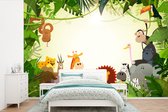 Behang babykamer - Fotobehang Jungle - Dieren - Slang - Olifant - Jongens - Meisje - Kids - Baby - Breedte 420 cm x hoogte 280 cm - Kinderbehang