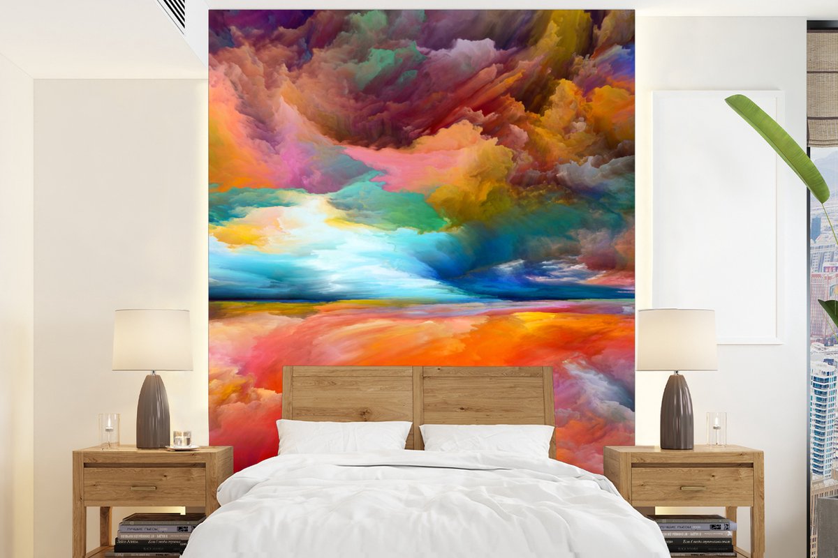 Behang - Fotobehang Schilderij - Olieverf - Abstract - Wolken - Breedte 205 cm x hoogte 280 cm