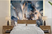 Behang - Fotobehang Marmer - Grijs - Blauw - Luxe - Goud - Breedte 220 cm x hoogte 220 cm