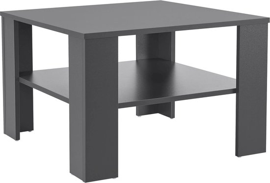 Table Basse en Bois - 60 x 60 cm - Gris Foncé - 2 Niveaux