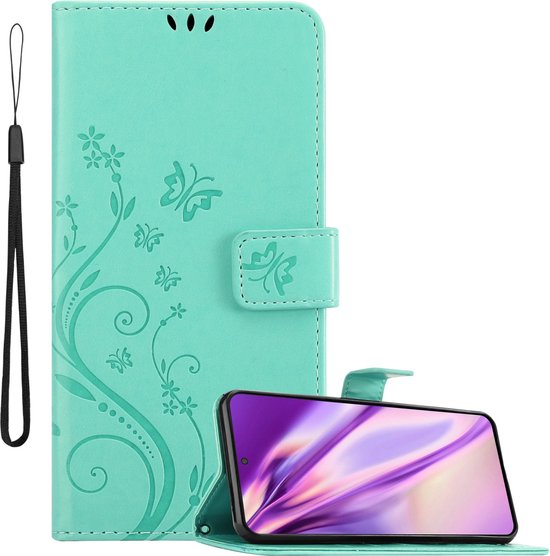 Cadorabo Hoesje geschikt voor Samsung Galaxy S22 PLUS in BLOEMEN TURKOOIS - Beschermhoes in bloemmotief met magnetische sluiting, standfunctie en kaartsleuven Book Case Cover Etui