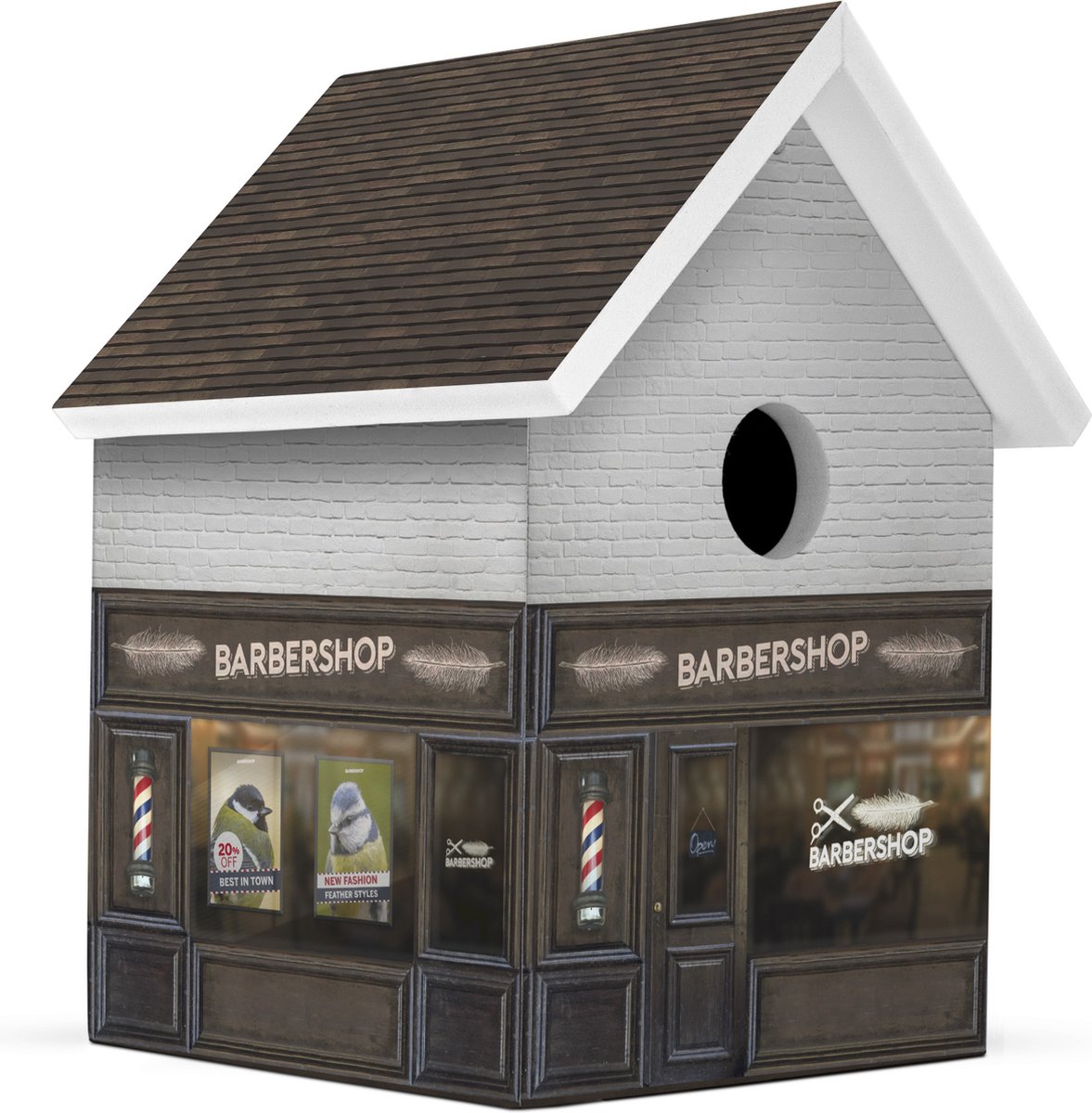 Milieuvriendelijk Vogelhuisje - Barbershop Handgemaakt - L15 x B15 x H20 cm