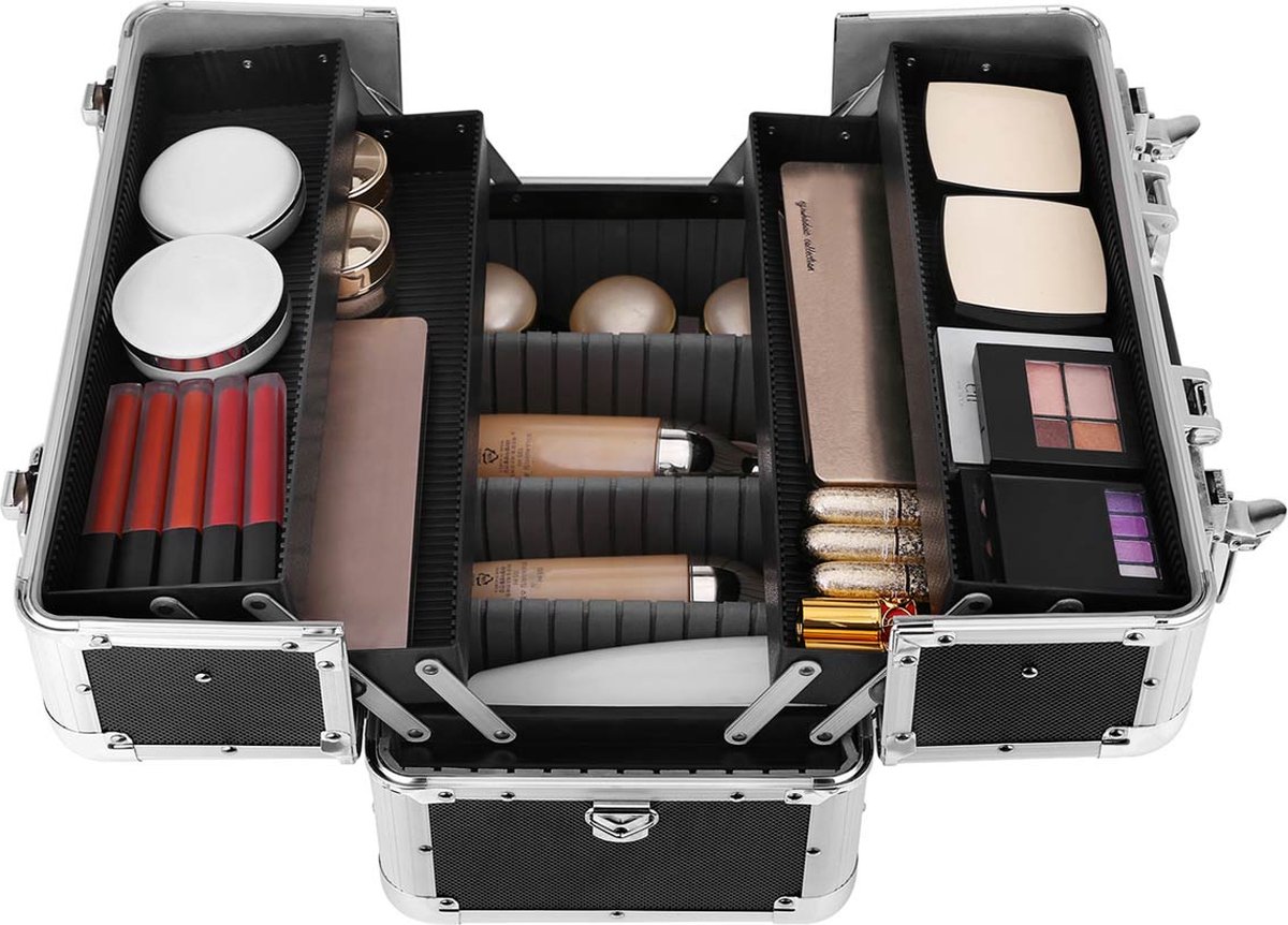 Beautycase - Make-up Koffer - Make-up box - Aluminium - Multicase - Met schouderband - 36,5 x 21 x 25,7 cm