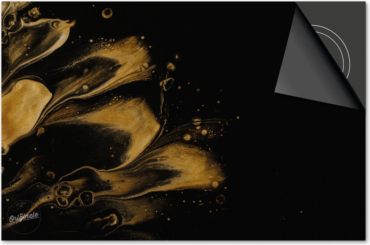 Inductie beschermer 83x51,5 - afdekplaat inductie mat - Dietrix Kookplaat beschermer - DELUXE - Black en Gold - Olie goud bloem