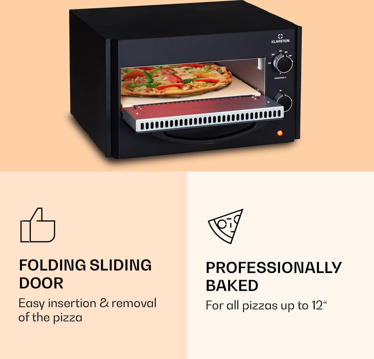 Rachs KOCHWERK Pizza Oven 28 cm with Removable Pizza Stone, Pizza Maker for Pizza, Flammkuchen, Quiche, Naan Bread and Wraps in 4 Minutes, Temperature Setting up to 420°C, 1800 Watts