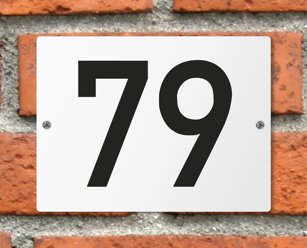 Huisnummerbord wit - Nummer 79 - standaard - 16 x 12 cm - schroeven - naambord - nummerbord - voordeur
