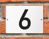 Huisnummerbord wit - Nummer 6 - standaard - 16 x 12 cm - schroeven - naambord - nummerbord - voordeur