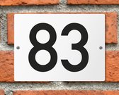Huisnummerbord wit - Nummer 83 - standaard - 16 x 12 cm - schroeven - naambord - nummerbord - voordeur