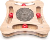 Pfotenolymp® houten kattenspeeltje - interactief met krabplank - werkgelegenheid - voedselspeeltje met bal en kattenkruid