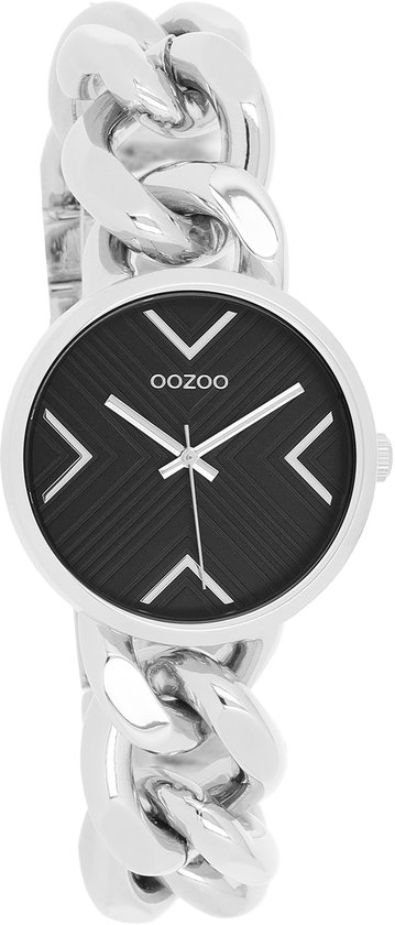 OOZOO Timepieces - Zilverkleurige horloge met zilverkleurige grove schakelarmband - C11126