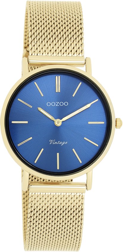 OOZOO Vintage series - Goudkleurige horloge met goudkleurige metalen mesh armband - C20292
