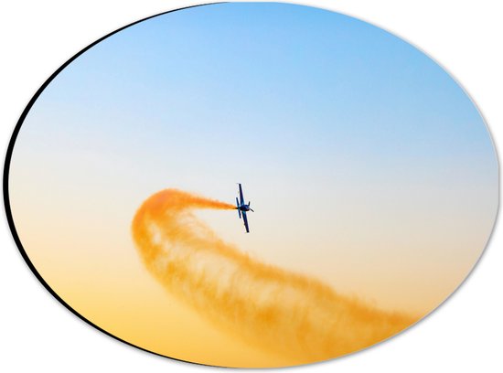 WallClassics - Dibond Ovaal - Zweefvliegtuig met Oranje Rook - 28x21 cm Foto op Ovaal (Met Ophangsysteem)