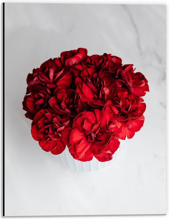 Dibond - Boeket Rode Bloemen op Witte Achtergrond - 30x40 cm Foto op Aluminium (Wanddecoratie van metaal)