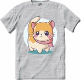 Cute Cat | Katten - Kat - Cats - T-Shirt - Unisex - Donker Grijs - Gemêleerd - Maat XL