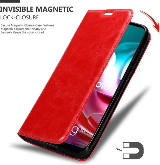 Cadorabo Hoesje geschikt voor Motorola MOTO G10 / G30 in APPEL ROOD - Beschermhoes met magnetische sluiting, standfunctie en kaartvakje Book Case Cover Etui