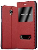 Cadorabo Hoesje voor OnePlus 3 / 3T in SAFRAN ROOD - Beschermhoes met magnetische sluiting, standfunctie en 2 kijkvensters Book Case Cover Etui