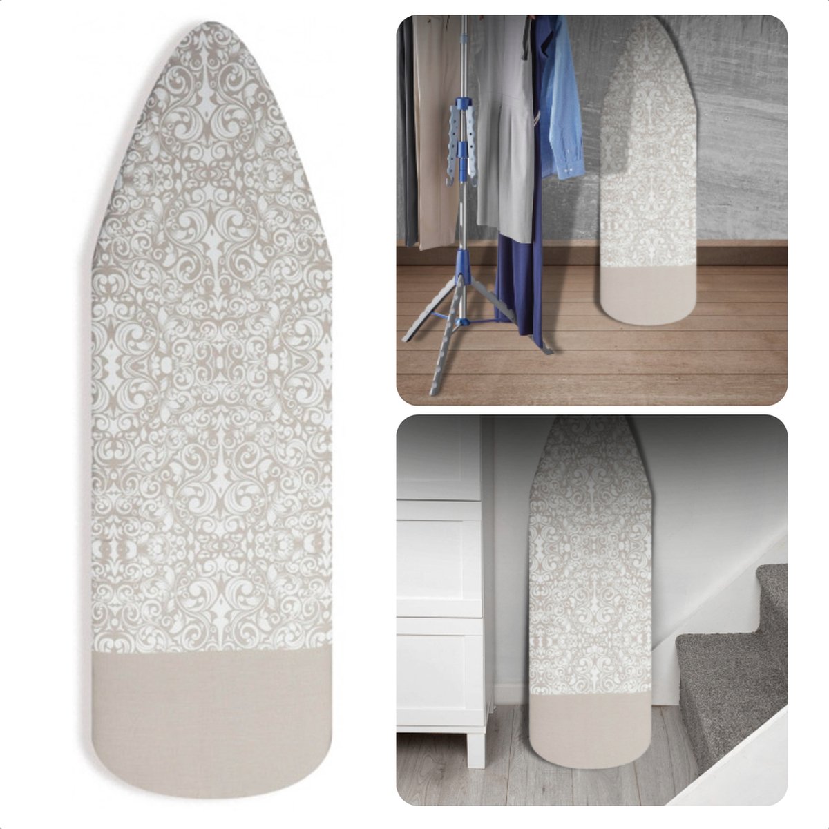Cheqo® Strijkplankhoes - Hoes voor Strijkplank - Strijkplankovertrek - 51x128cm - 100% Natuurlijk Katoen - Waterafstotend - Elastisch - Taupe
