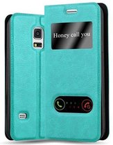 Cadorabo Hoesje voor Samsung Galaxy S5 MINI / S5 MINI DUOS in MUNT TURKOOIS - Beschermhoes met magnetische sluiting, standfunctie en 2 kijkvensters Book Case Cover Etui