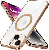 Hoesje Geschikt voor iPhone 14 – Met Magnetisch Ring Magesafe compatibel backcover – Lens beschermer – Transparant / Goud