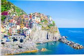 Acrylglas - Kleurrijke Huisjes in Nationaal Park Cinque Terre bij de Italiaanse Kust - 60x40 cm Foto op Acrylglas (Met Ophangsysteem)