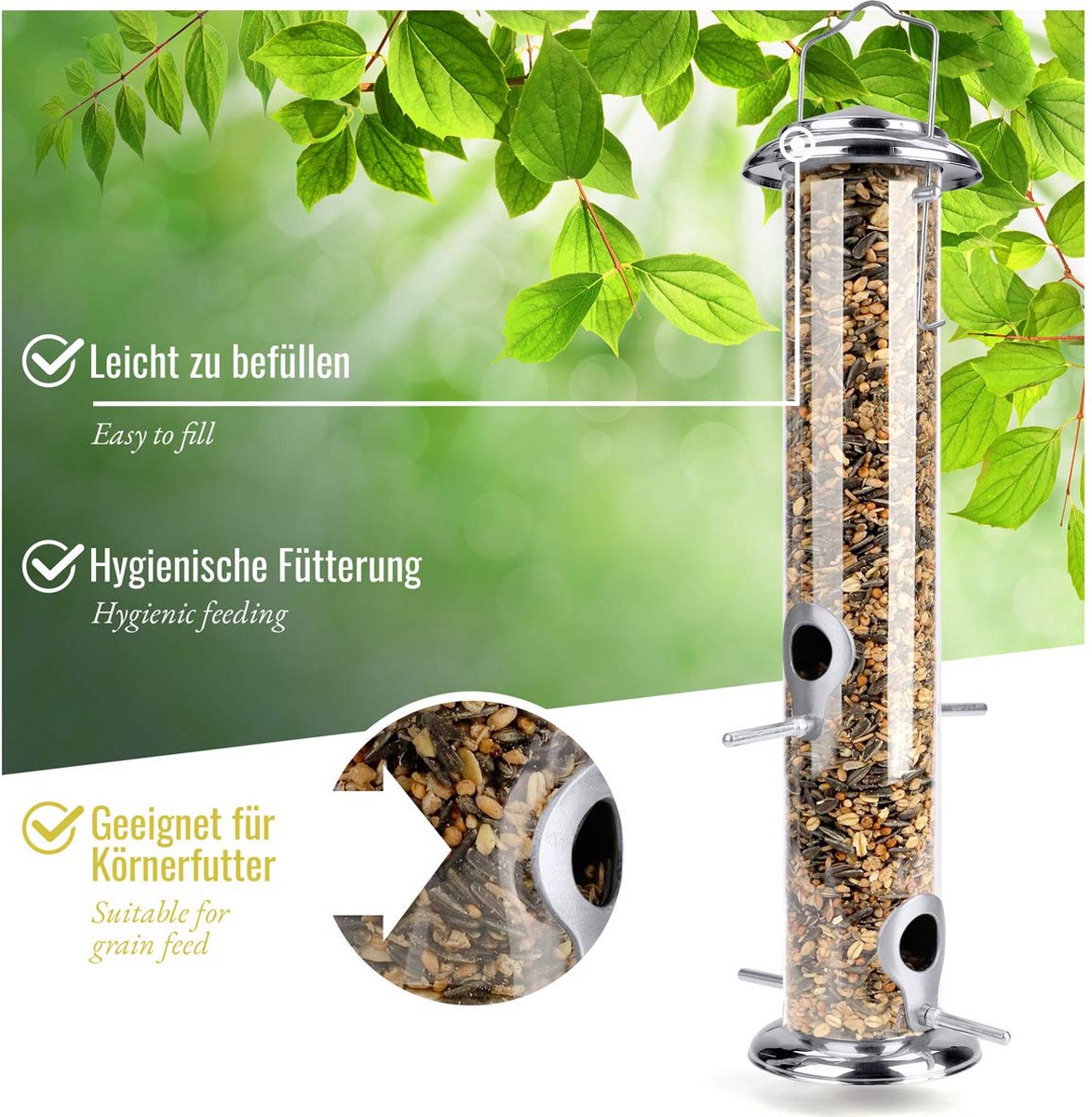 Decopatent® Vogelvoederhuis - Vogelvoerstation - Kunststof - Hangende