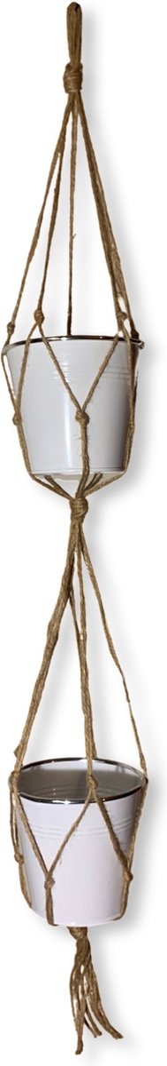 Dubbele Plantenhanger - Jute - 110 cm lang - Geschikt voor Pot met Diameter t/m 15 cm - Handgemaakt in ons Macramé Atelier - Prijs per Stuk - Let op: Exclusief Pot - Inclusief Verzendkosten