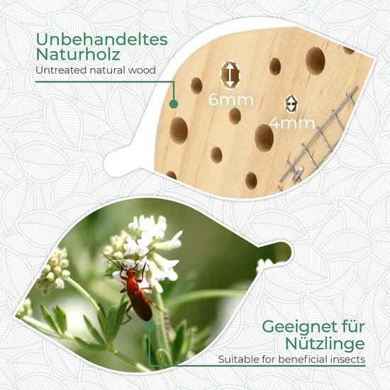 Hôtel à Insectes En Bois Naturel - 17x15x7.5 Cm - Refuge Coccinelles, Abeilles - Pour Jardin Écologique