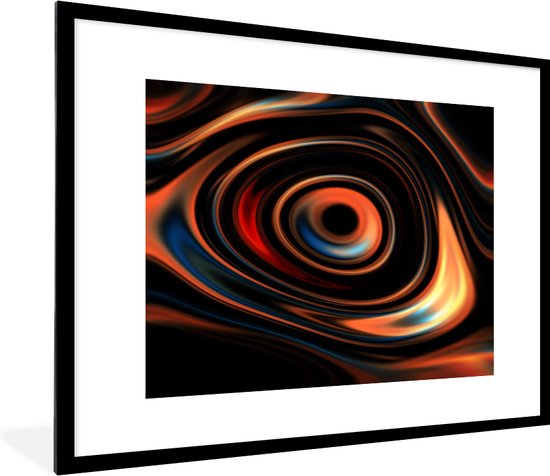 Photo en cadre - Cadre photo Oranje gouttes d'huile dans un cercle noir avec passe-partout blanc 60x80 80x60 cm - Affiche sous cadre (Décoration murale salon / chambre)
