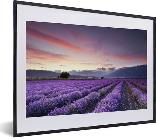 Fotolijst incl. Poster - Zonsondergang boven lavendels - 40x30 cm - Posterlijst