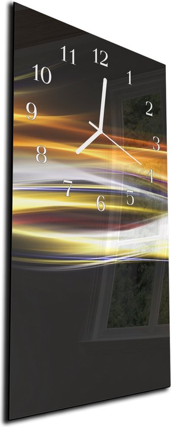 DEQORI Glazen klok, horizontaal, 30 x 60 cm, effen kleuren, rood, grote XXL designklok van glas, stille wandklok voor woonkamer en keuken, moderne blikvanger, klok voor aan de muur