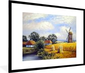 Cadre photo avec affiche - Peinture - Ferme - Moulin - Peinture à l'huile - 80x60 cm - Cadre pour affiche