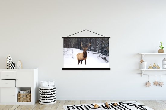 Affiche textielposter cerf dans la neige lattes noir 150x100 cm