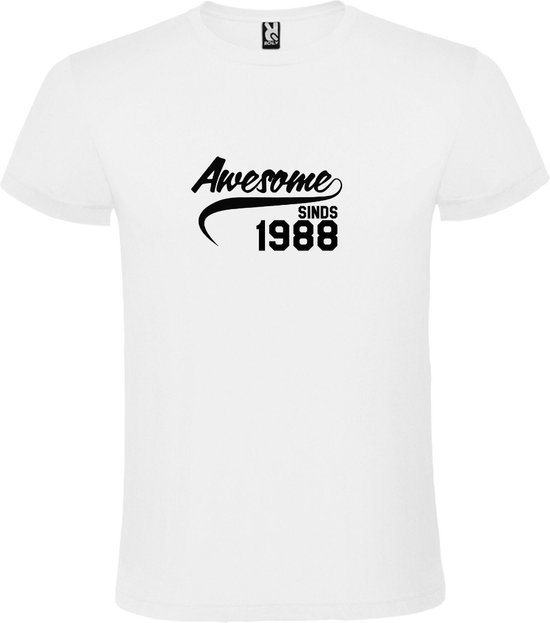 Wit T-Shirt met “Awesome sinds 1988 “ Afbeelding Zwart Size S