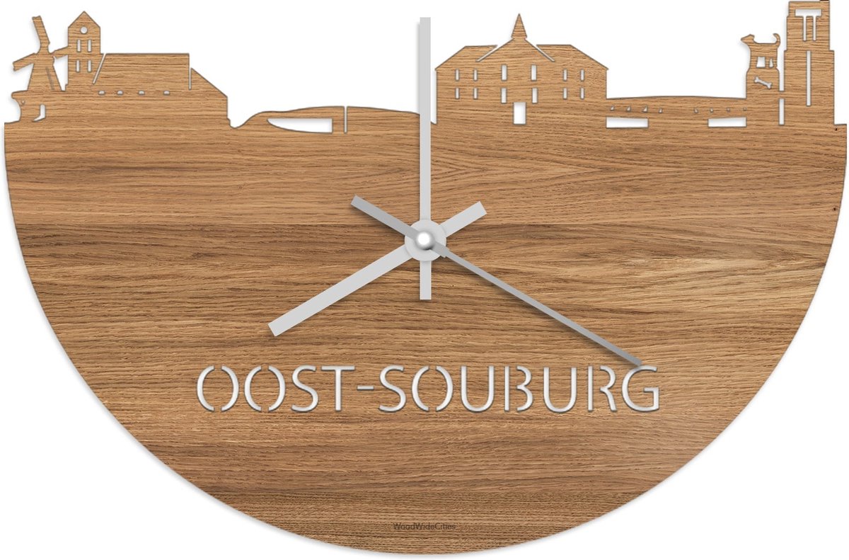 Skyline Klok Oost-Souburg Eikenhout - Ø 40 cm - Stil uurwerk - Wanddecoratie - Meer steden beschikbaar - Woonkamer idee - Woondecoratie - City Art - Steden kunst - Cadeau voor hem - Cadeau voor haar - Jubileum - Trouwerij - Housewarming -