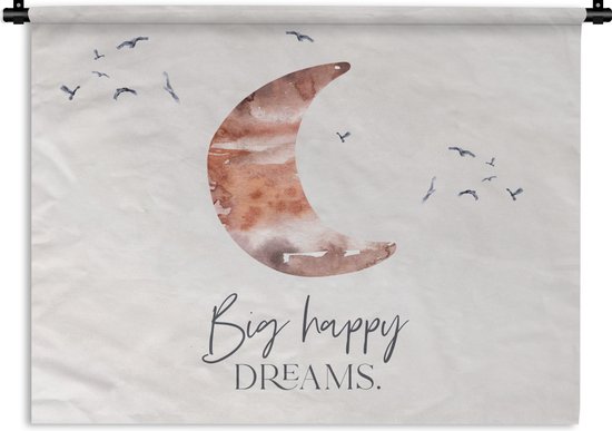 Wandkleed - Wanddoek - Kinderen - Spreuken - Big happy dreams - Jongens - Meisjes - Waterverf - 150x112 cm - Wandtapijt