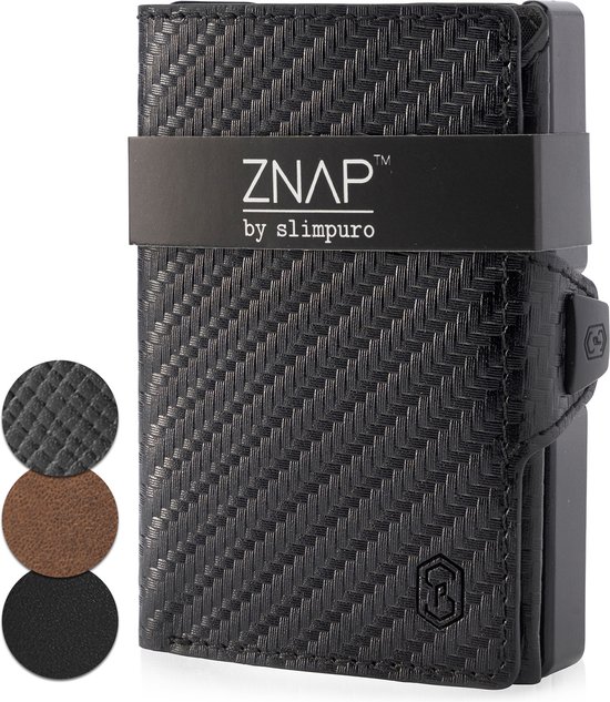 Slimpuro ZNAP Wallet Carbon 12 - portefeuille 12 cartes - compartiment monnaie - protection RFID 360° - protection RFID carbone et cuir