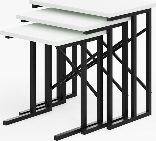 Bijzettafel Ulricehamn set van 3 zwart en marmer wit [en.casa