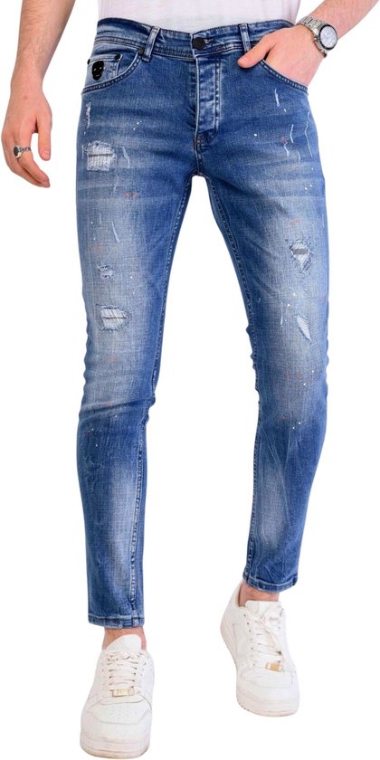 Pantalon Paint Splatter Homme Coupe Slim - 1063 - Blauw