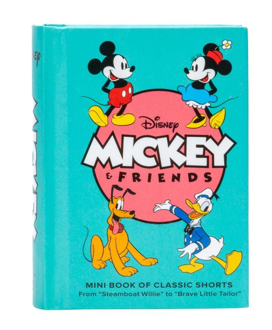 Turquoise boek met Disney's Mickey & Friends. Met Mickey, Minnie, Donald en Pluto.