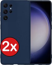 Hoesje Geschikt voor Samsung S23 Ultra Hoesje Siliconen Case Hoes - Hoes Geschikt voor Samsung Galaxy S23 Ultra Hoes Cover Case - Donkerblauw - 2 PACK