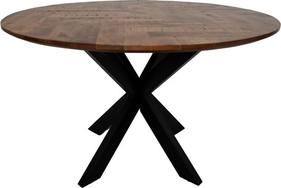 HSM Collection-Ronde Eettafel Mozaiek-120x120x76-Naturel/Zwart-Mango/Metaal