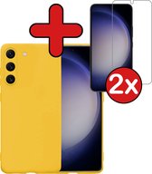 Hoesje Geschikt voor Samsung S23 Hoesje Siliconen Case Hoes Met 2x Screenprotector - Hoes Geschikt voor Samsung Galaxy S23 Hoes Cover Case - Geel