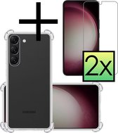 Hoes Geschikt voor Samsung S23 Hoesje Siliconen Cover Shock Proof Back Case Shockproof Hoes Met 2x Screenprotector - Transparant