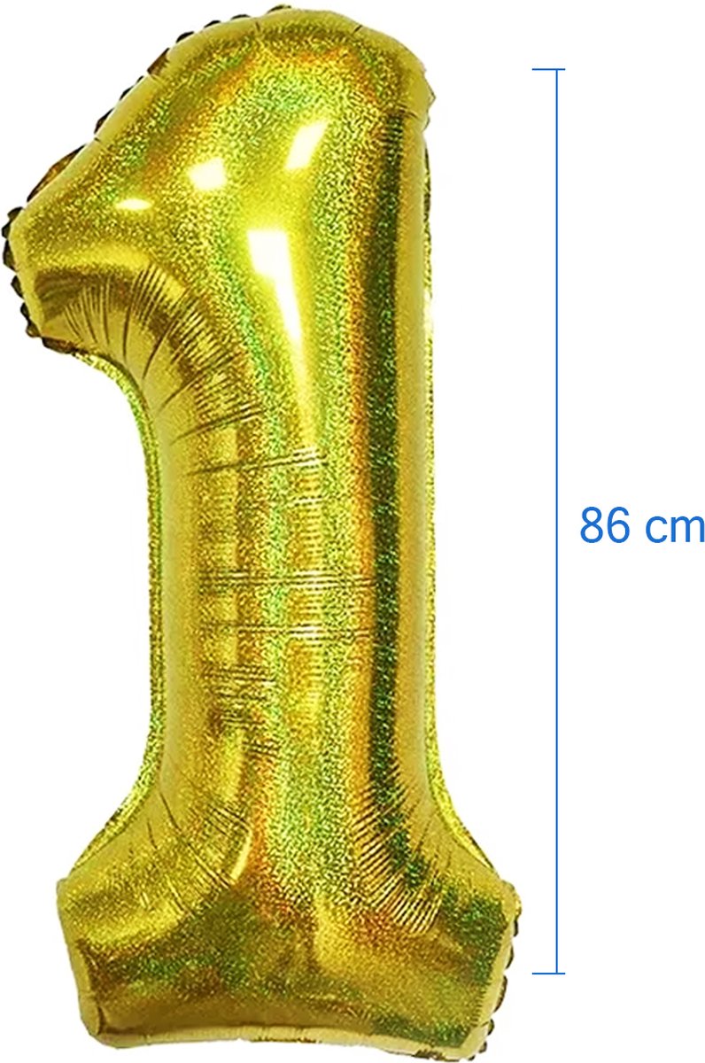 Folie Ballon Cijfer 1 Jaar Goud Glitter Verjaardag Versiering Helium Ballonnen Feest Versiering Met Rietje - 86Cm — afbeelding 2